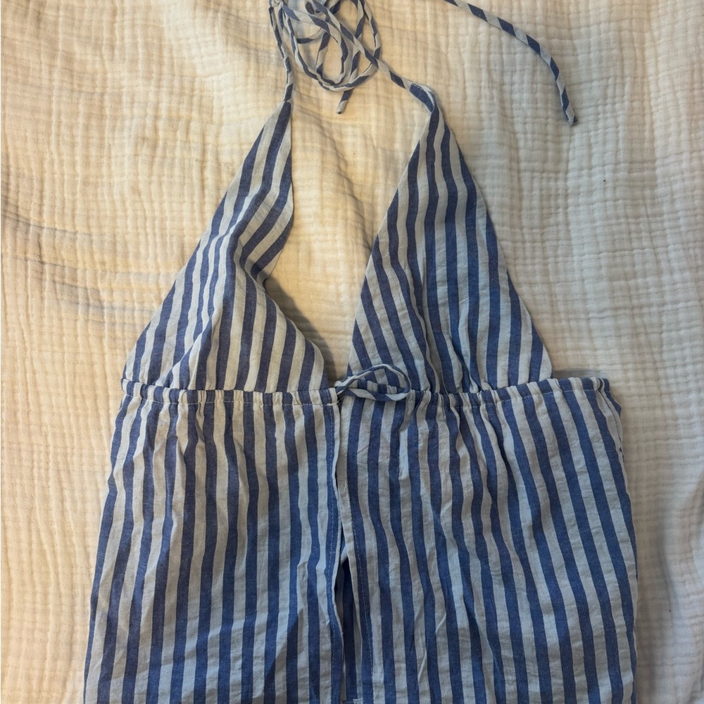 Blue and White Striped Edikted Halter Top